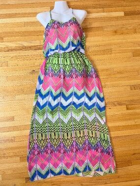 🌈 Y2K Multicolour Chevron Racer Back Maxi Dress 🌈